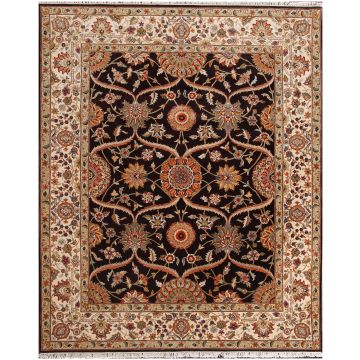 Rugsville Traditional Black Hand Knotted Floral Wool Rug 120 x 180 cm