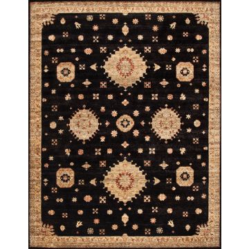 Rugsville Transitional Floral Black Hand Knotted Wool Rug 80 x 300 cm