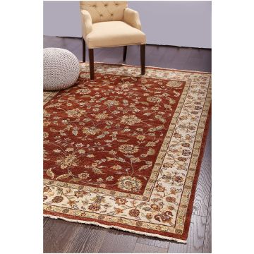 Rugsvile Raine Traditional Red & Rust Floral Hand Knotted Wool Rug 180 x 180 cm