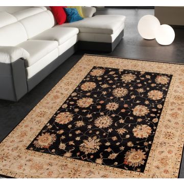 Rugsville Porcie Traditional Black Floral Hand Knotted Wool Rug 10331