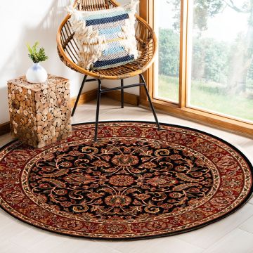 Rugsville Graziano Traditional Black Floral Hand Knotted Wool Rug 9' x9' Round