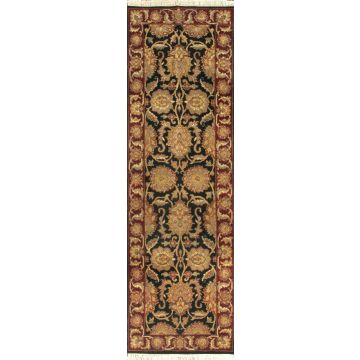 Rugsville Graziano Traditional Black Floral Hand Knotted Wool Rug 80 x 480 cm