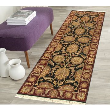 Rugsville Graziano Traditional Black Floral Hand Knotted Wool Rug 10435