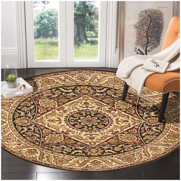 Rugsville Jacques Traditional Floral Black Wool Rug 180 x 180 cm
