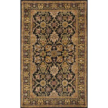 Rugsville Traditional Floral Black Wool Hand Knotted Rug 150 x 240 cm