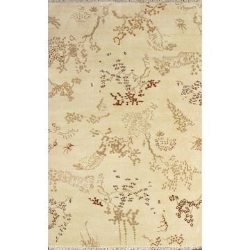 Rugsville Royal Graphic Beige Hand Knotted Wool & Silk Rug 150 x 240 cm