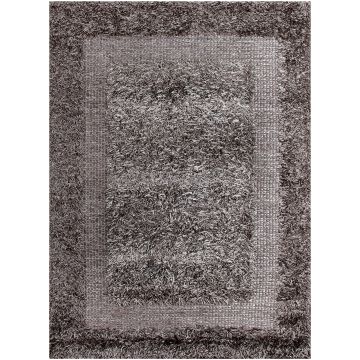 Rugsville Nino Shag Contemporary Stripe Gray Handmade Polyester Rug 120 x 180 cm