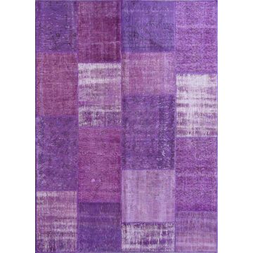 Vintage Patchwork Modern Overdyed Hand Knotted Area Rug-Aubergine 11066 90 x 150 cm