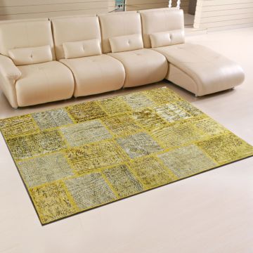 Rugsville Sisto Contemporary Yellow & Gold Patchwork Hand Knotted Wool Rug 11067