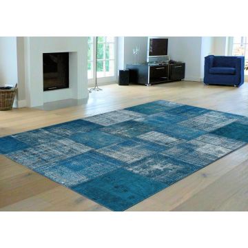 Rugsville Sisto Contemporary Blue Hand Knotted Patchwork Wool Rug 11068