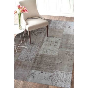Rugsville Sisto Patchwork Gray Hand Knotted Wool Overdyed Rug 210 x 300 cm
