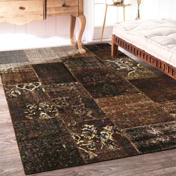 Rugsville Sisto Contemporary Patchwork Brown Hand Knotted Wool Rug 210 x 300 cm