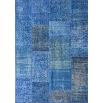 Vintage Patchwork Modern Overdyed Hand Knotted Area Rug-Mazzarine Blue 11079 270 x 360 cm