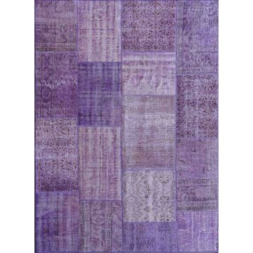 Vintage Patchwork Modern Overdyed Hand Knotted Area Rug-Purple Passion 11081 150 x 240 cm