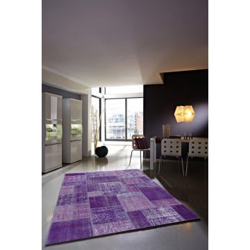 Rugsville Sisto Contemporary Patchwork Pink & Purple Hand Knotted Wool Rug 210 x 300 cm