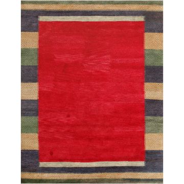 Rugsville Avril Traditional Red & Rust Border Handmade Wool Gabbeh Rug 270 x 360 cm