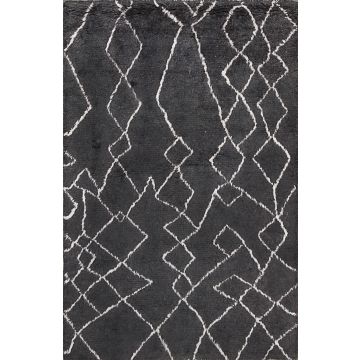 Rugsville Vali Contemporary Gray Geometric Hand Knotted Wool Rug 240 x 300 cm