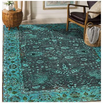 Rugsville Vintage Persian Teal Blue Overdyed Hand Knotted Wool Rug  270 x 360 cm