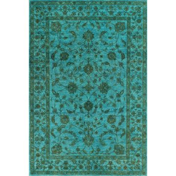 Rugsville Satin Traditional Floral Wool Blue Overdyed Rug 80 x 360 cm
