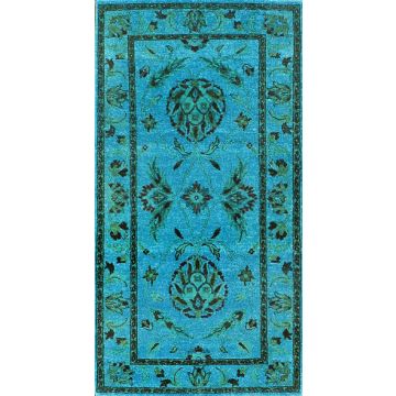 Rugsville Satin Traditional Floral Light Blue Hand Knotted Wool Rug 90 x 300 cm