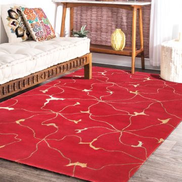 Rugsville Agate Transitional Graphic Red Hand Knotted Wool & Silk Rug 13002