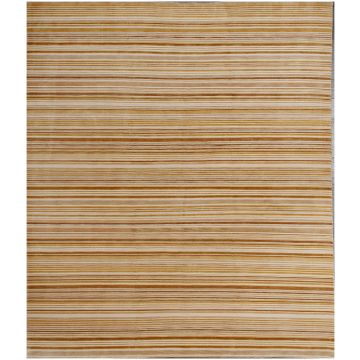 Rugsville Vallea Contemporary Beige Stripe Hand Knotted Wool Rug 300 x 420 cm