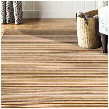 Rugsville Vallea Contemporary Beige Stripe Hand Knotted Wool Rug 13031