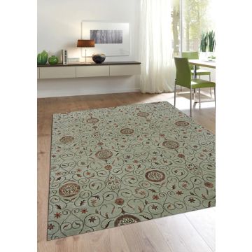 Rugsville Ofilia Transitional Floral Green Hand Knotted Wool & Silk Rug 13052