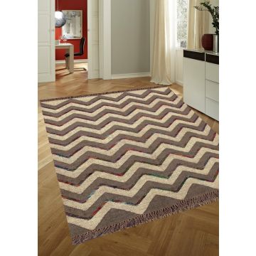 Rugsville Brie Contemporary Chevron Brown Handwoven Wool Rug 13719