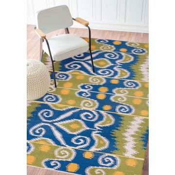 Rugsville Othon Southwestern Ikat Blue Hand Knotted Bamboo Silk Rug 120 x 180 cm