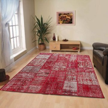 Rugsville Sisto Contemporary Patchwork Red Hand Knotted Wool Rug 180 x 270 cm