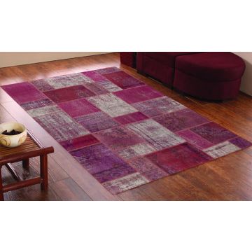 Rugsville Sisto Patchwork Hand Knotted Purple Wool Rug 210 x 300 cm