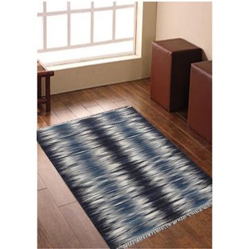 Rugsville Contemporary Blue Graphic Flatweave Wool Rug 150 x 240 cm