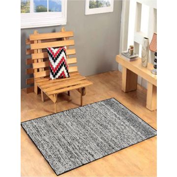 Rugsville Contemporary Flatweave Black Hand Woven Wool Rug 60 x 90 cm