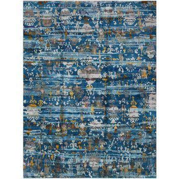 Rugsville Contemporary Ikat Blue Sari Silk Tribal Rug 270 x 360 cm