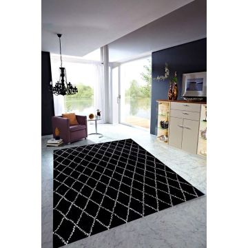 Rugsville Contemporary Black Tile Moroccan Rug 270 x 360 cm