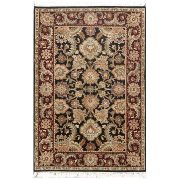 Rugsville Traditional Floral Hand Knotted Black Wool Rug 120 x 180 cm
