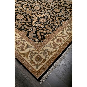 Rugsville Traditional Floral Hand Knotted Black Wool Rug 270 x 360 cm