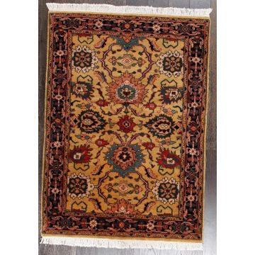 Rugsville Traditional Elmo Floral Yellow & Gold Hand Knotted Wool Rug 120 x 180 cm