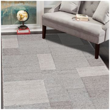 Rugsville Contemporary Sisto Gray Geometric Hand Knotted Wool Rug 120 x 180 cm