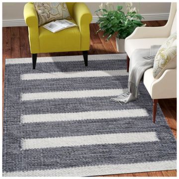 Rugsville Marco Contemporary Gray Stripe Hand Woven Wool Rug Custom