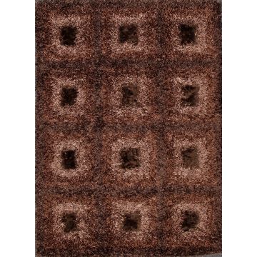 Rugsville Shag Orsa Brown Geometric Modern Handmade Polyester Rug 60 x 60 cm