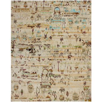 Rugsville Sari Silk Hand Knotted Beige Tribal Rug 240 x 300 cm