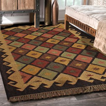 Rugsville Hereditary Multi Bohemian Kilim Jute Dhurrie Carpet 120 x 180 cm