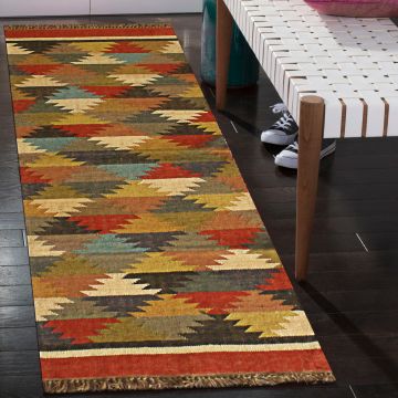 Rugsville Ethnological Multi Bohemian Kilim Jute Dhurrie Carpet 80 x 180 cm