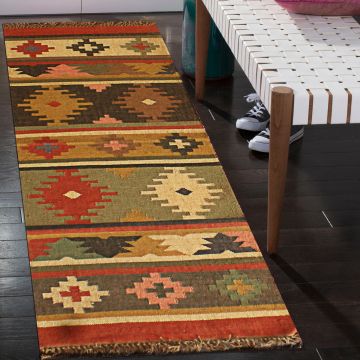 Rugsville Cliquish Multi Bohemian Kilim Jute Dhurrie Carpet 80 x 180 cm