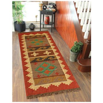 Rugsville Seron Multi Bohemian Kilim Jute Dhurrie Carpet 80 x 180 cm