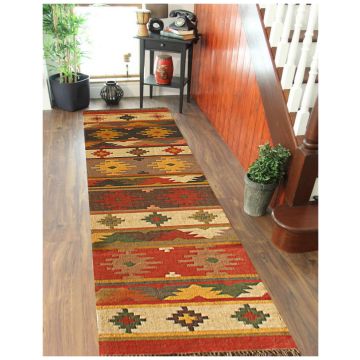 Rugsville Tingel  Multi Bohemian Kilim Jute Dhurrie Carpet 80 x 300 cm