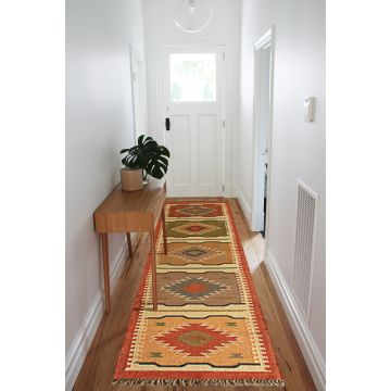 Rugsville Picknic Multi Bohemian Kilim Jute Dhurrie Carpet 80 x 300 cm