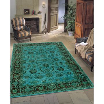 Rugsville Regis Traditional Blue Floral Wool Overdyed Rug 35003